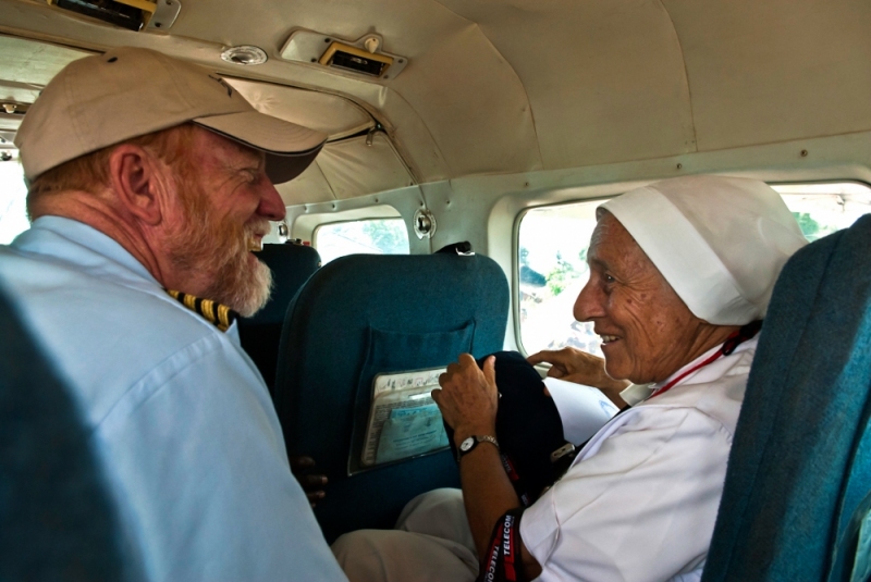 Jon Cadd chats with a nun on her way to home leave.